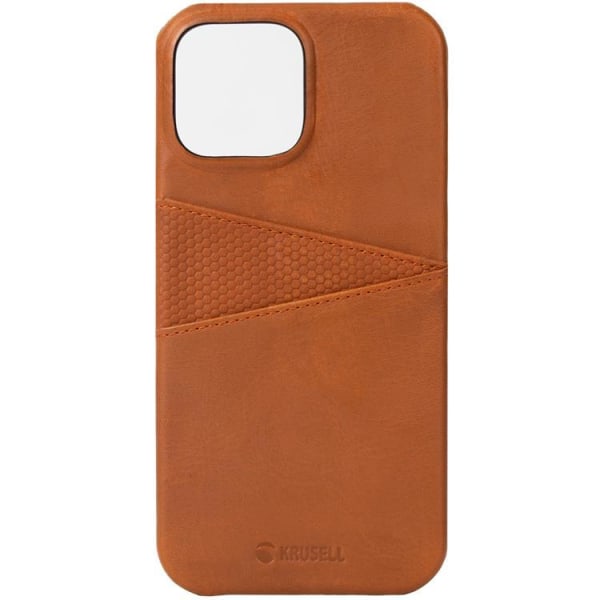Krusell iPhone 13 Case -korttikotelo aitoa nahkaa - konjakkia