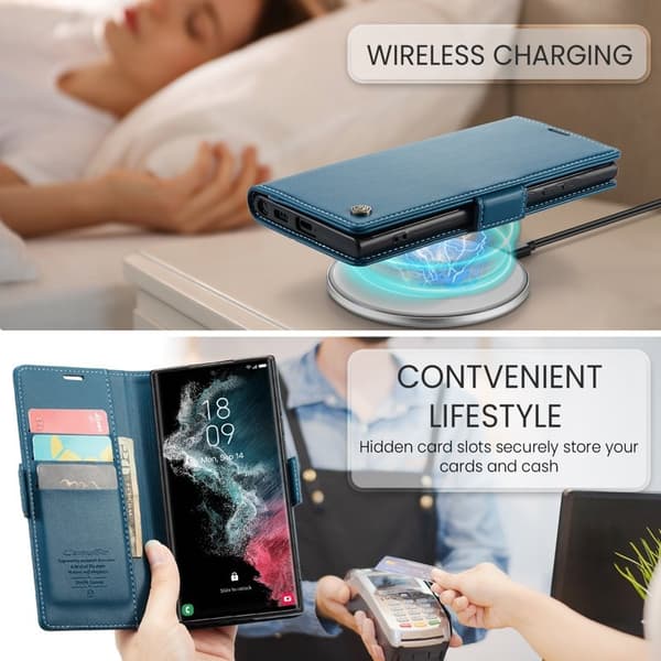 CASEME Plånboksfodral Konstläder för Samsung Galaxy S22 Ultra 5G - Blå