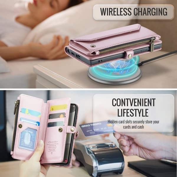 CASEME Plånboksfodral Konstläder för Samsung Galaxy S25 - Rosa