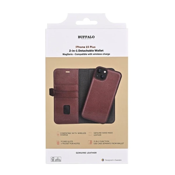 Buffalo iPhone 15 Plus Wallet Case 3 Card Magsafe - ruskea