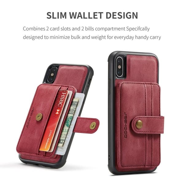 JEEHOOD Konstläder Plånboksfodral iPhone XS 5.8 tum Röd med RFID-skydd