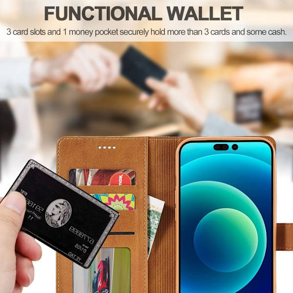 LC.IMEEKE iPhone 14 Plånboksfodral Flip Folio Konstläder - Ljusbrun