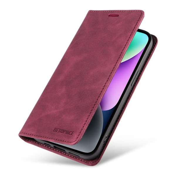 BETOPNICE 003 iPhone 15 Plånboksfodral RFID Blocking Konstläder - Röd