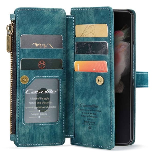 CASEME Konstläder Plånboksfodral för Samsung Galaxy Z Fold4 5G - Blå
