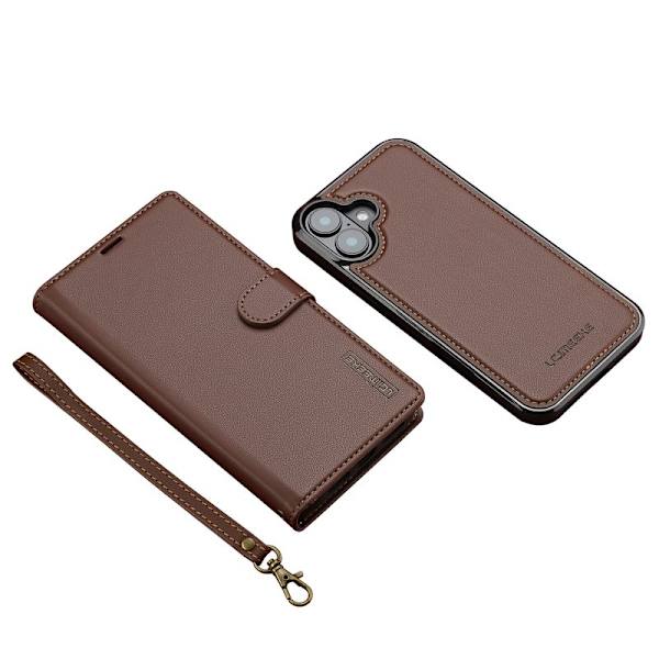 LC.IMEEKE L2 Series iPhone 16 Plus Plånboksfodral Konstläder - Brun