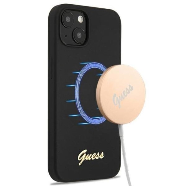 Guess iPhone 13 Cover Magsafe Silikone Script Guld Logo - Sort