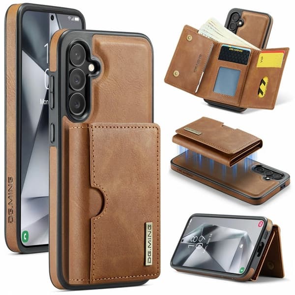 DG.MING M6 Series Konstläder Plånboksfodral för Samsung Galaxy S24 FE - Brun