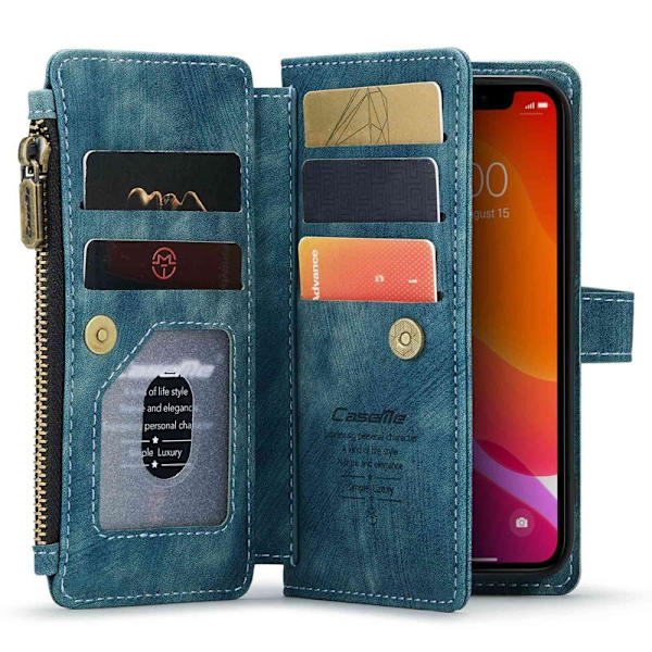 CASEME Konstläder Plånboksfodral för iPhone 12 mini med rem - Blå