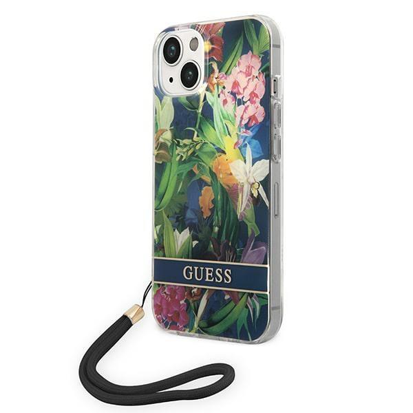 GUESS iPhone 14 Plus Skal Flower Strap - Blå