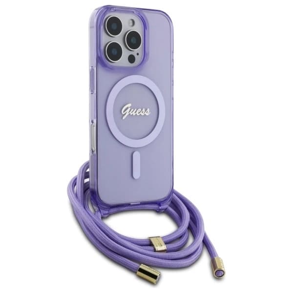 Guess Mobilskal till iPhone 16 Pro Max MagSafe Crossbody Cord Script - Lila Lila