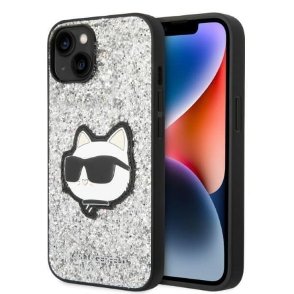 Karl Lagerfeld iPhone 14 Skal Glitter Choupette Patch - Silver