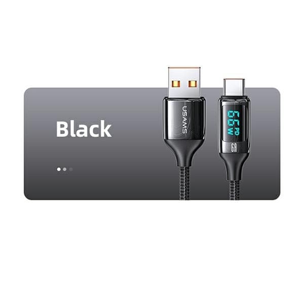 USAMS Flätad kabel U78 USB-C 1,2m LED (US-SJ544) - Svart