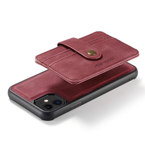 JEEHOOD Mobilskal till iPhone 11 Wallet Röd RFID-Skydd Anti-fall