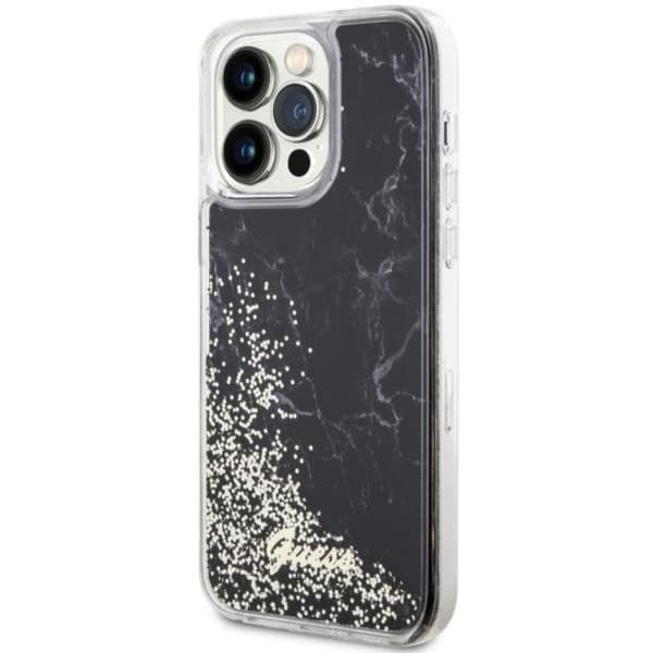 Guess iPhone 14 Pro Max Mobilskal Liquid Glitter Marble - Sort Black