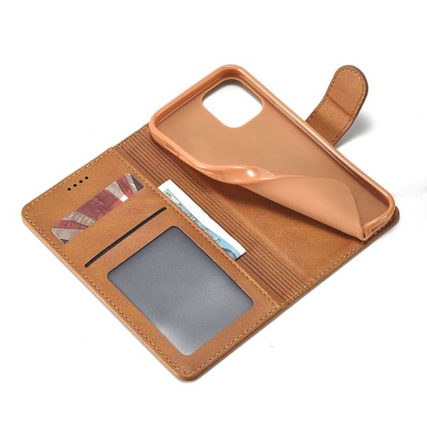 LC.IMEEKE iPhone 12 Plånboksfodral i Konstläder - Brun