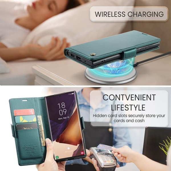 CASEME Plånboksfodral Konstläder för Samsung Galaxy Note20 Ultra - Grön