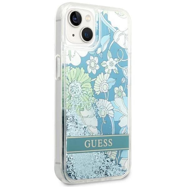 GUESS iPhone 14 Plus Skal Flower Liquid Glitter - Grön Grön