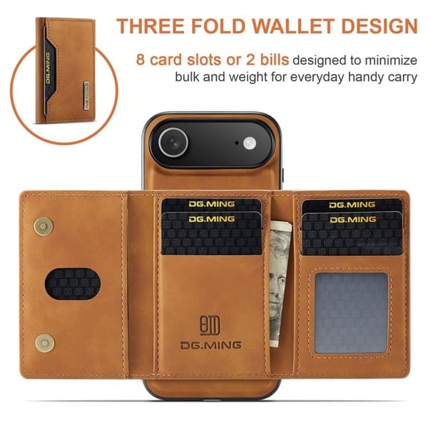 DG.MING iPhone Air Konstläder Plånboksfodral PU + PC + TPU - Brun