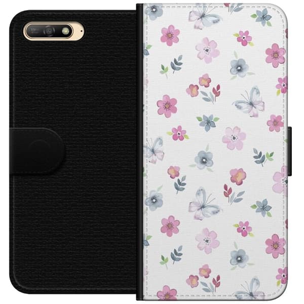 Pung Taske til Huawei Y6 (2018) med blomster og sommerfugle