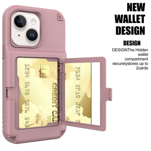 iPhone 14 Cover Kortholder Spejl Kickstand - Pink