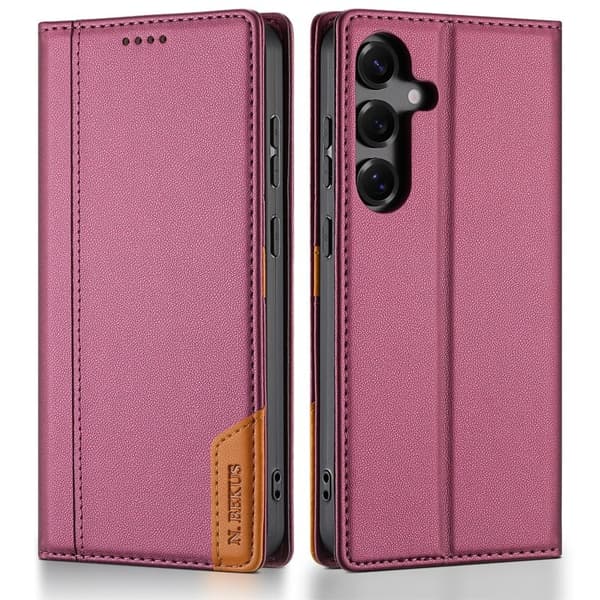 N.BEKUS P3 För Samsung Galaxy S26 Konstläder Plånboksfodral RFID-Skydd - Vinröd