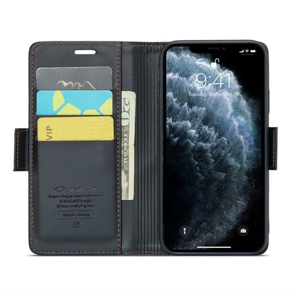 CASEME iPhone 11 Pro Max Plånboksfodral Konstläder RFID-Skydd Svart