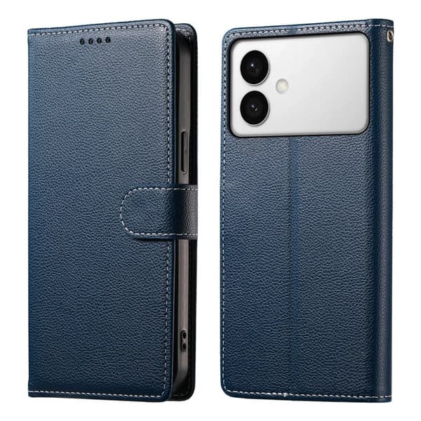 Litchi Samsung Galaxy S26 Edge Plånboksfodral Konstläder - Blå