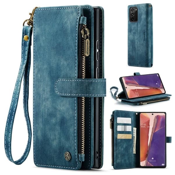 CASEME Konstläder Plånboksfodral för Samsung Galaxy Note20 5G - Blå