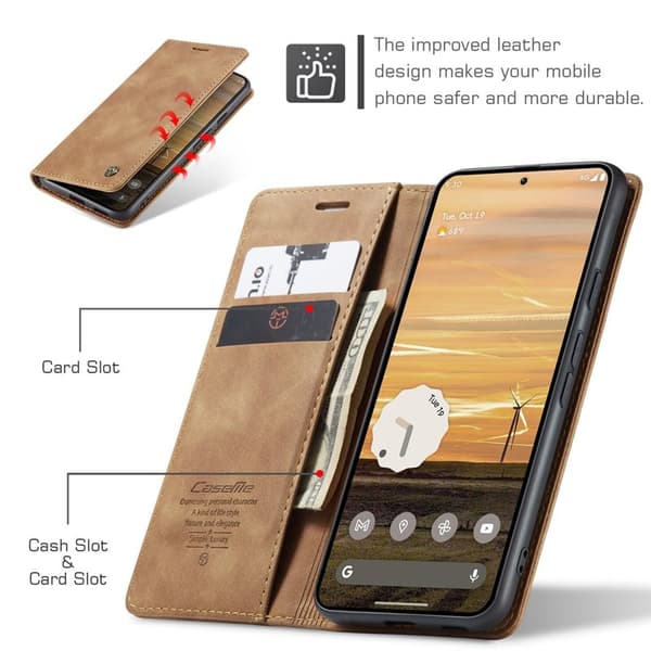 CASEME 013 Plånboksfodral för Google Pixel 9a - KonstLäder - Brun