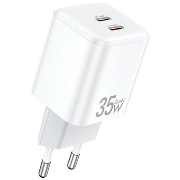 Awei Hurtigoplader 35W 2xUSB-C PD GaN - Hvid Vit