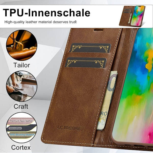 LC.IMEEKE iPhone 16 Plus Plånboksfodral Konstläder - Brun