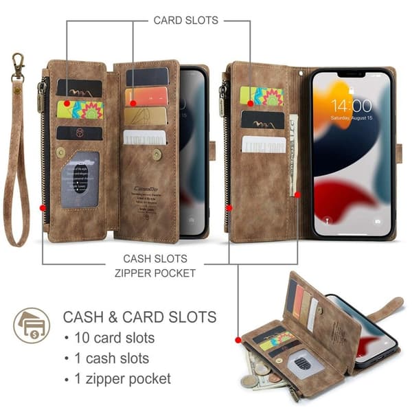 CASEME Konstläder Plånboksfodral för iPhone 12 Pro Max med rem - Brun
