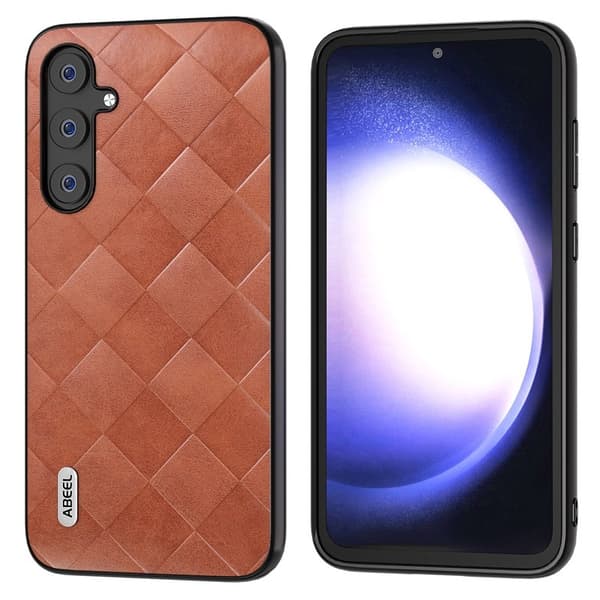 ABEEL Mobilskal till Samsung Galaxy S23 FE Grid Textur PU Läder Brun