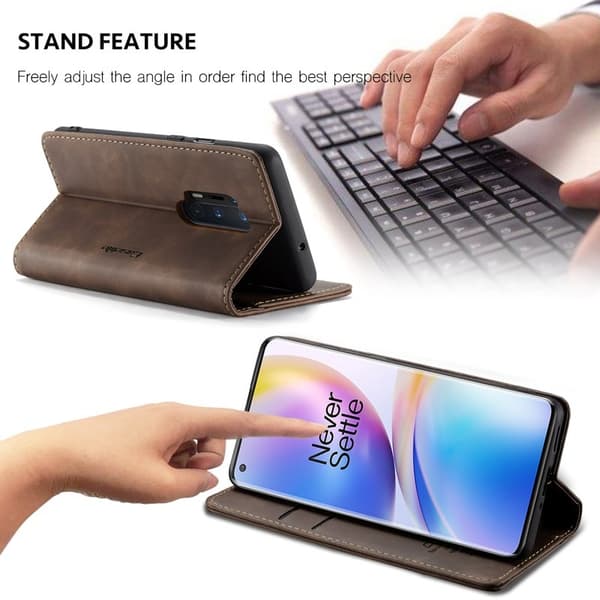CASEME Auto-absorberande Plånboksfodral Konstläder OnePlus 8 Pro - Brun