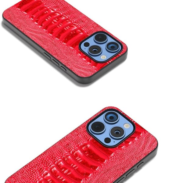 ABEEL Mobilskal till iPhone 16 Pro Krokodil Textur Äkta Läder Röd