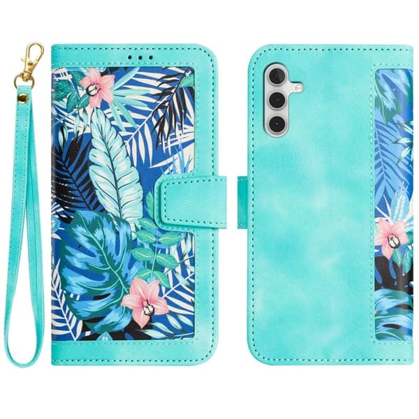 Mobilskal till Samsung Galaxy S26 Plus PU Läder Blommönster - Grön