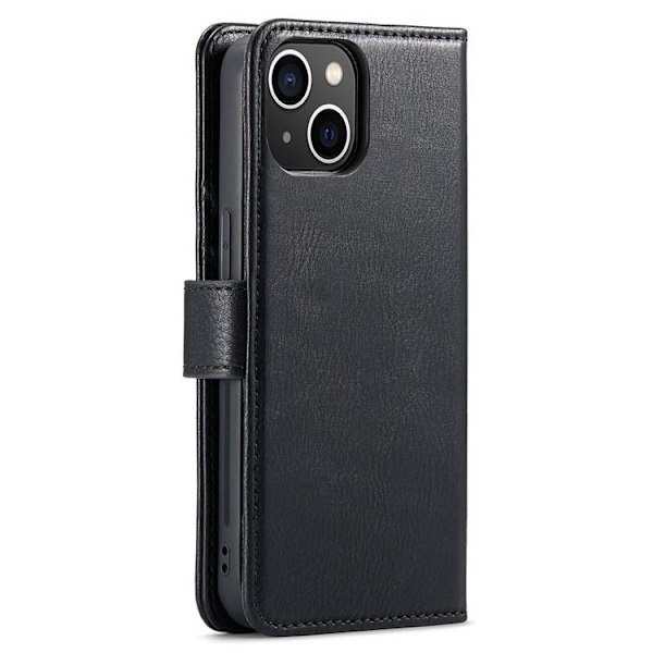 DG.MING iPhone 15 Plus Plånboksfodral Äkta Läder 2in1 - Svart Svart