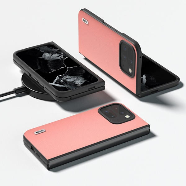 ABEEL Mobilskal till Google Pixel 9 Pro Äkta Läder Hård PC Rosa