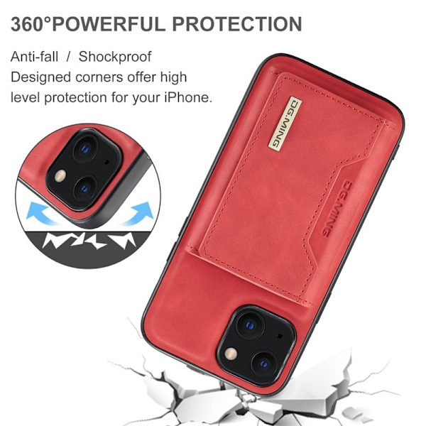 DG.MING iPhone 15 Konstläder Plånboksfodral Magnetiskt Röd