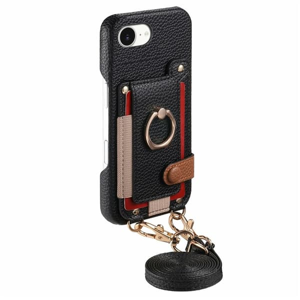 Mobilskal till iPhone 16e med Korthållare Ring Kickstand Svart