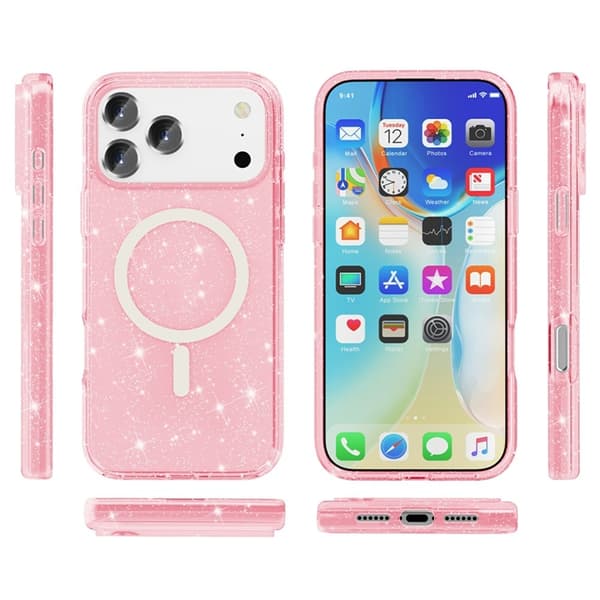 Mobilskal till iPhone 17 Pro MagSafe Puderglitter - Rosa Rosa