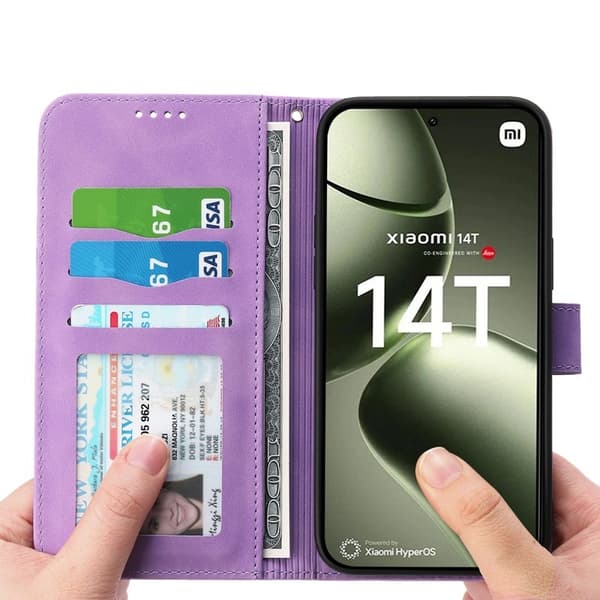 DIERFENG DF-03 för Xiaomi 14T Plånboksfodral Konstläder - Lila