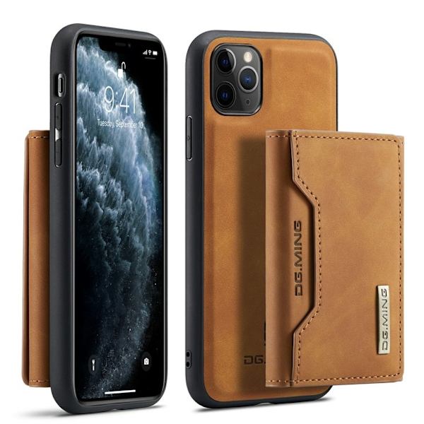 DG.MING 2-i-1 Konstläder Plånboksfodral för iPhone 11 Pro Max - Brun