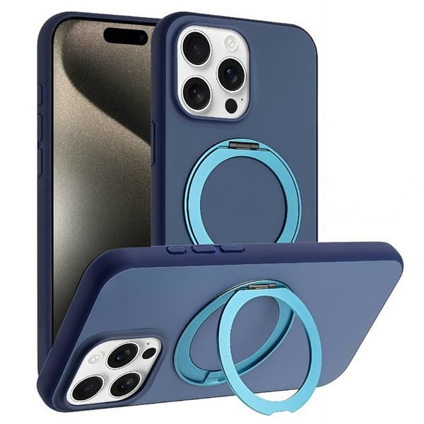 Mobilskal till iPhone 15 Pro MagSafe Rotary Kickstand Skin Touch - Blå Blå