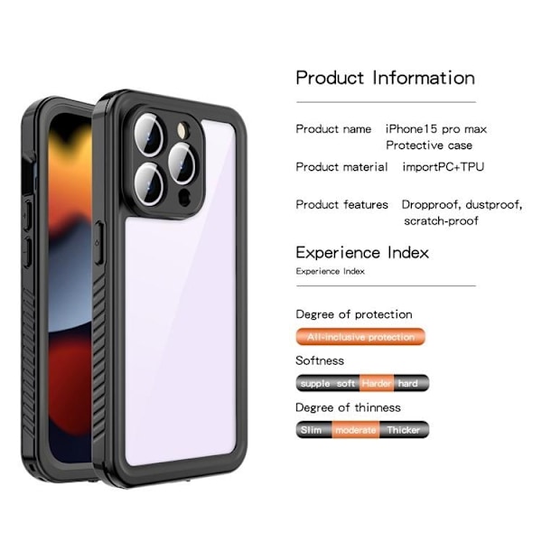 Redpepper iPhone 15 Pro Max Mobilskal Vattentätt IP68 - Svart