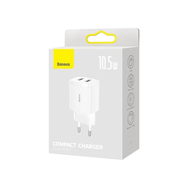 Baseus EU Compact Väggladdare 2x USB 10.5W - Valkoinen Vit