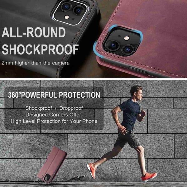 CASEME 013 Flip Konstläderplånboksfodral till iPhone 11 - Vinröd