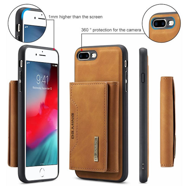 DG.MING M2 Series Plånboksfodral Konstläder med Ställ för iPhone 7/8 Plus - Brun