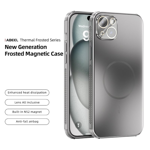 ABEEL Mobilskal till iPhone 15 Plus Magnetiskt TPU PC Kylmatte Grå