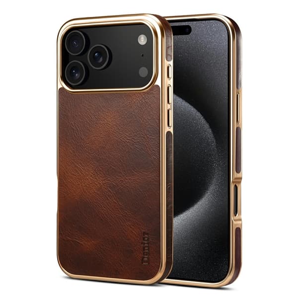 DENIOR Mobilskal till iPhone 17 Pro Max Äkta Läder Electroplating - Brun Brun